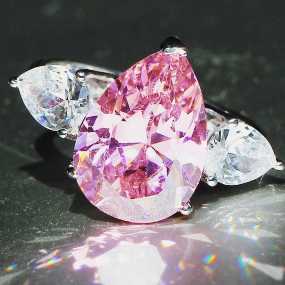 💜PINK PEAR SHAPED 925s RING 6,7,8,9 - Picture 3 of 3